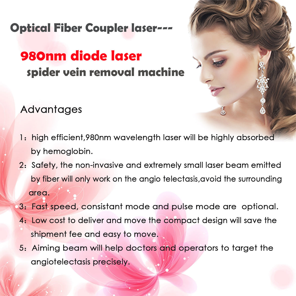 980nm laser vascular removal veins therapy machine